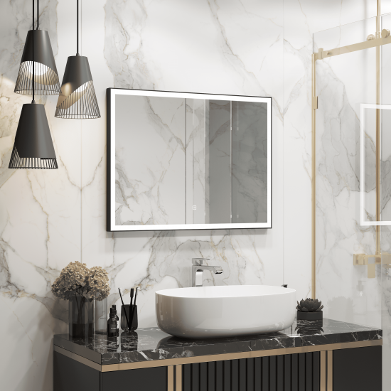 Зеркало Континент Frame Black LED 800x600