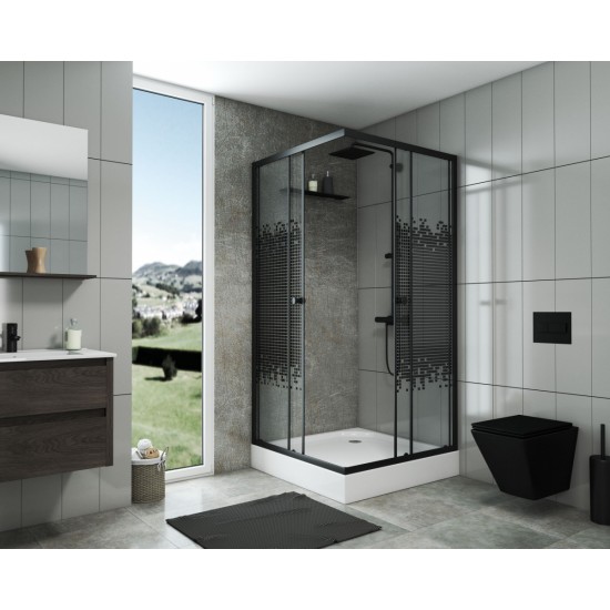 Душевой уголок Niagara Eco NG-009-14Q BLACK 90x90 стекло прозрачное с рисунком "Мозаика"