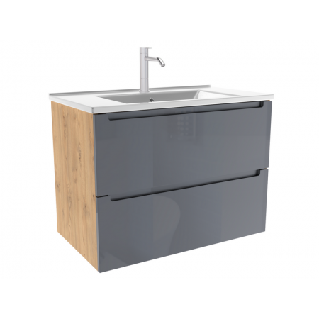 Тумба для ванной комнаты ЗОВ Дион, с раковиной, Графит глянец/Дуб 60
