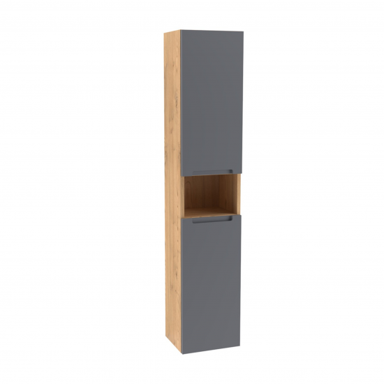 Шкаф-пенал для ванной комнаты ЗОВ Дион, Графит мат/Дуб 150