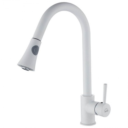 Смеситель для кухонной мойки Laveo Daru BLD_669D с выдвижным изливом белый