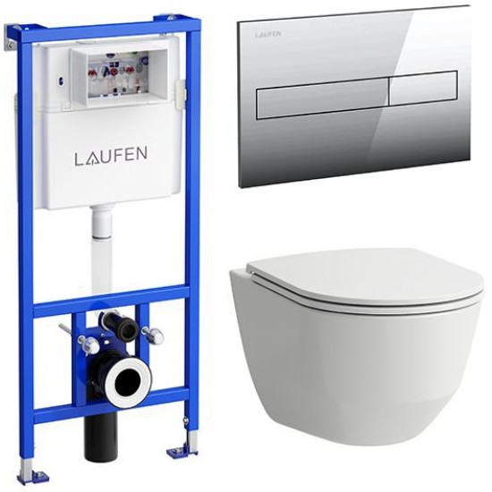 Инсталляция с унитазом Laufen Pack Pro Rimless 869966000000R с сиденьем и клавишей Инсталляция с унитазом Laufen Pack Pro Rimless 869966000000R с сиденьем и клавишей