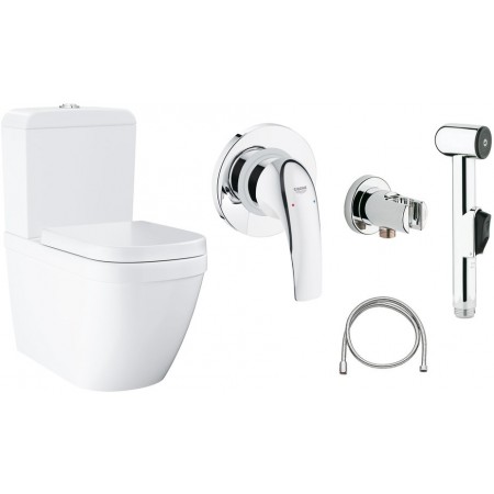Напольный унитаз Grohe Euro: бачок 39332000 + чаша 39338000 + сиденье с крышкой пневмо 39330001 + смеситель для гигиенического душа Grohe BauCurve 123072
