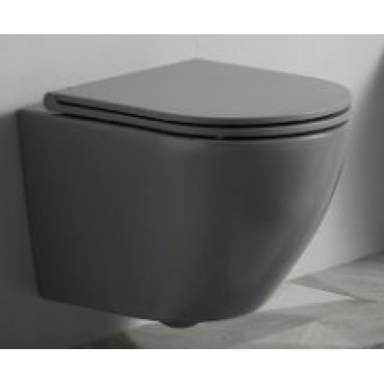 Унитаз подвесной Ceramalux 2197 безободковый SoftClose, матовый серый