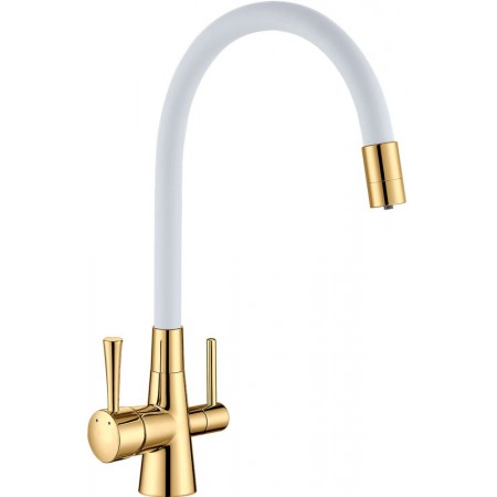 Смеситель для кухни Lemark Comfort с подключением к фильтру питьевой воды LM3075G-White золото/белый
