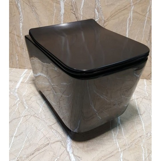 Унитаз подвесной Ceramalux 5170-18 34x51,5 безободковый, сиденье Duroplast с микролифтом, черный глянец