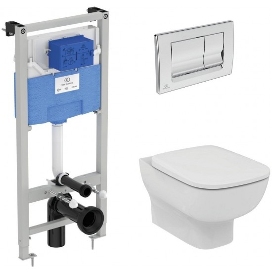 Промокомплект: инсталляция с унитазом Ideal Standard Esedra Aquablade + кнопка Solea M1 хром T387301
