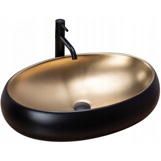 Умывальник Rea MELANIA Black/Gold 60x40,5 черный/золото