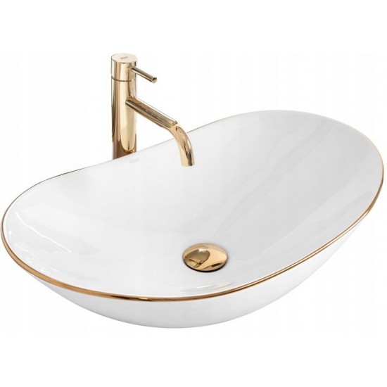 Умывальник Rea Royal Gold Edge 60,5x36 белый/золото