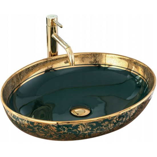 Умывальник Rea Margot Green Gold 52x40 зеленый/золото