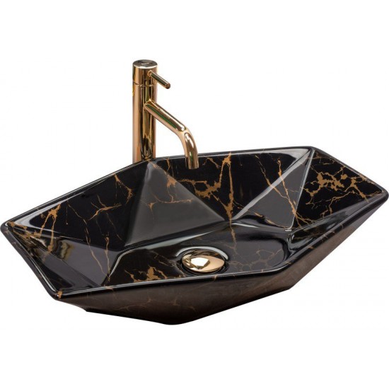 Умывальник накладной Rea Vegas Black Marble Shiny 57x37 черный мрамор