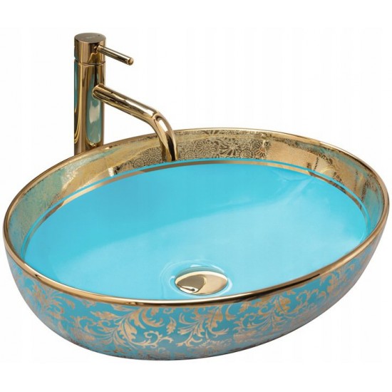 Умывальник Rea Margot Blue Gold 52x40 синий океан/золото