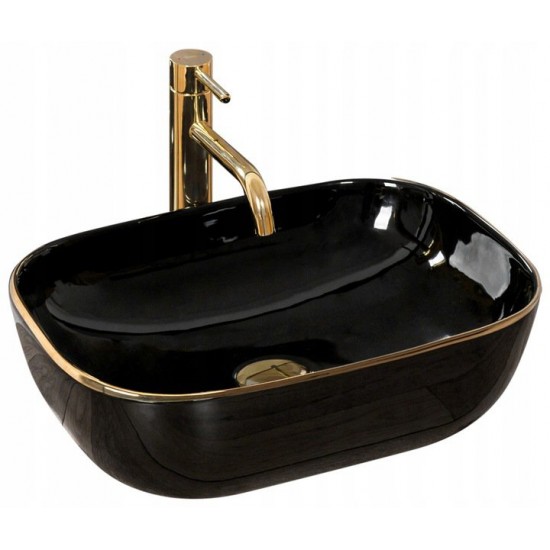 Умывальник Rea Belinda Black Gold Edge 46x32 черный/золото