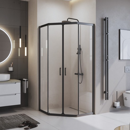 Душевой уголок Belbagno UNO-195-P-2-90-C-NERO 90х90 см стекла прозрачные
