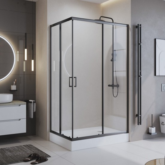 Душевой уголок Belbagno UNO-195-AH-2-100/80-C-NERO 100х80 см стекла прозрачные